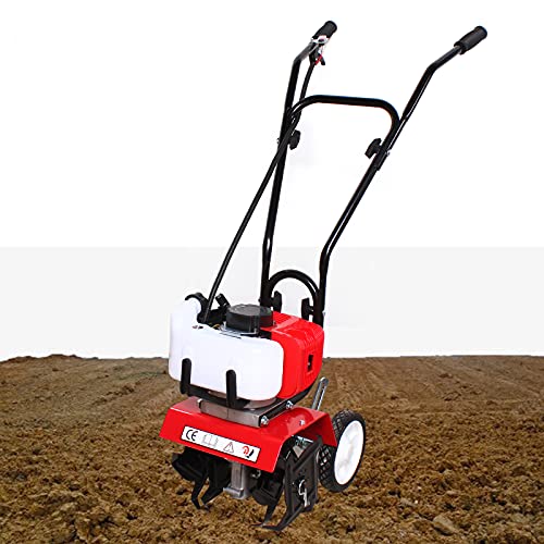 52cc Tiller Cultivator Gas Powered,Air-Cooled 2 Stroke Single-Cylinder Gasoline Engine Rototiller Gas Powered,Garden Mini Tiller Cultivator,1.9KW Cultivated Land Reclamation Micro Tillage Ripper