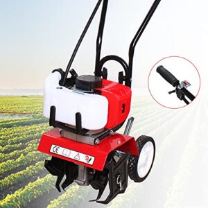 52cc Tiller Cultivator Gas Powered,Air-Cooled 2 Stroke Single-Cylinder Gasoline Engine Rototiller Gas Powered,Garden Mini Tiller Cultivator,1.9KW Cultivated Land Reclamation Micro Tillage Ripper