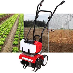 52cc Tiller Cultivator Gas Powered,Air-Cooled 2 Stroke Single-Cylinder Gasoline Engine Rototiller Gas Powered,Garden Mini Tiller Cultivator,1.9KW Cultivated Land Reclamation Micro Tillage Ripper