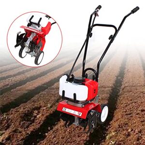 52cc Tiller Cultivator Gas Powered,Air-Cooled 2 Stroke Single-Cylinder Gasoline Engine Rototiller Gas Powered,Garden Mini Tiller Cultivator,1.9KW Cultivated Land Reclamation Micro Tillage Ripper