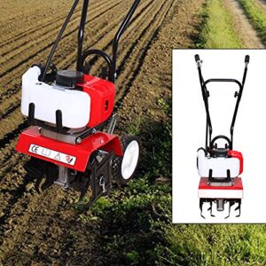 52cc Tiller Cultivator Gas Powered,Air-Cooled 2 Stroke Single-Cylinder Gasoline Engine Rototiller Gas Powered,Garden Mini Tiller Cultivator,1.9KW Cultivated Land Reclamation Micro Tillage Ripper