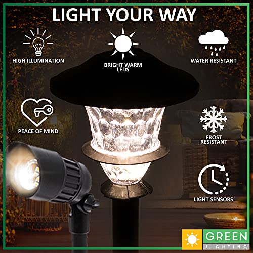 GreenLighting Low Voltage Landscape Lights, (8 Pack- 6 Stake Lights, 2 Flood Spotlights, & Transformer) LED, Landscaping Lighting, Yard Lights, Pathway, Outdoor Walkways & Path, Garden, Deck, Black