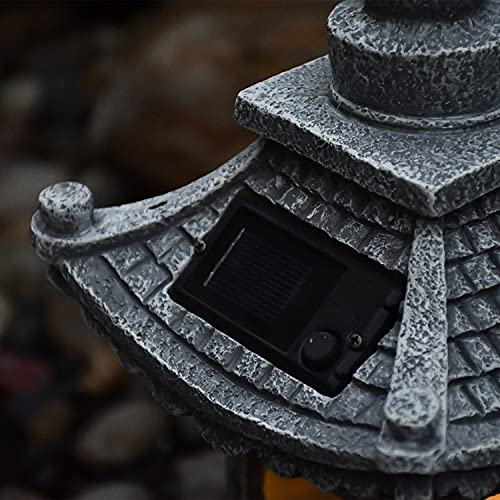 Gardenfans Solar LED Pagoda Lantern Garden Statue Light Outdoor Zen Garden Japanese Lantern for Landscape Balcony Patio Porch Yard Art Decor 6.7"H Gray Stone Finish