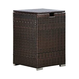 teamson home outdoor fire pit gas bottle tank cover, fire pit gas storage holder, rattan storage holder table with lid, garden rattan furniture