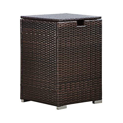 Teamson Home Outdoor Fire Pit Gas Bottle Tank Cover, Fire Pit Gas Storage Holder, Rattan Storage Holder Table with Lid, Garden Rattan Furniture