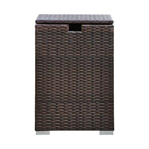 Teamson Home Outdoor Fire Pit Gas Bottle Tank Cover, Fire Pit Gas Storage Holder, Rattan Storage Holder Table with Lid, Garden Rattan Furniture