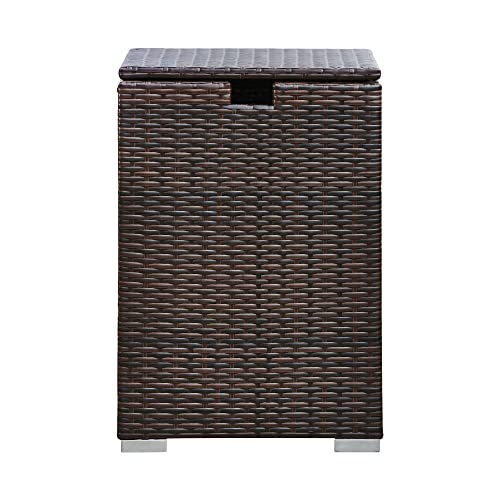 Teamson Home Outdoor Fire Pit Gas Bottle Tank Cover, Fire Pit Gas Storage Holder, Rattan Storage Holder Table with Lid, Garden Rattan Furniture