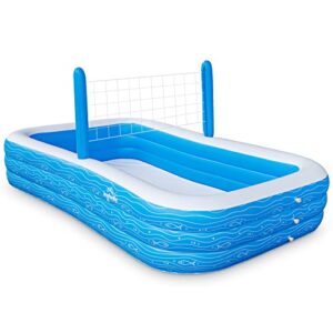 ingbelle kiddie swimming pool, family inflatable pool, 118″ x 72″ x 22″ full-sized above ground pools for kids & adults, summer water party, volleyball game, garden, backyard, blue