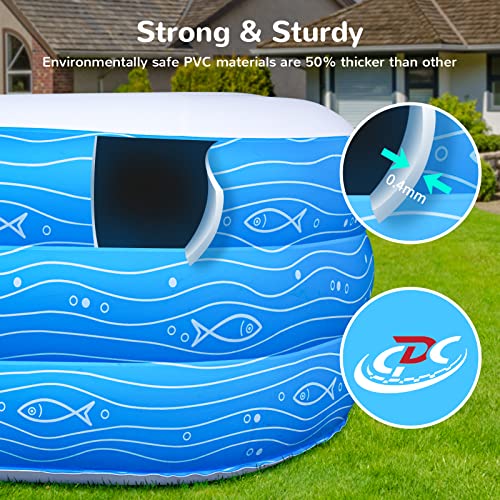 Ingbelle Kiddie Swimming Pool, Family Inflatable Pool, 118" X 72" X 22" Full-Sized Above Ground Pools for Kids & Adults, Summer Water Party, Volleyball Game, Garden, Backyard, Blue