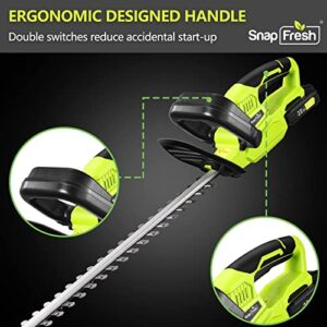 SnapFresh 20V Cordless Hedge Trimmer - 22" Dual-Action Blade, Hedge Trimmer Cordless with 2.0Ah Battery and Charger, Grass Trimmer