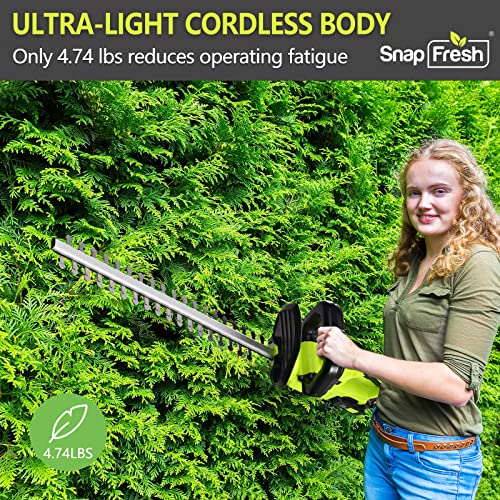 SnapFresh 20V Cordless Hedge Trimmer - 22" Dual-Action Blade, Hedge Trimmer Cordless with 2.0Ah Battery and Charger, Grass Trimmer