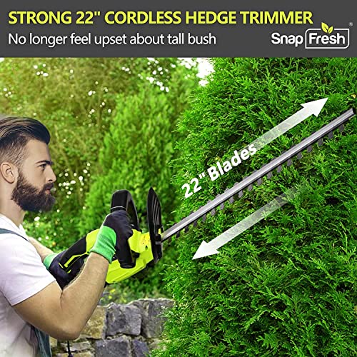 SnapFresh 20V Cordless Hedge Trimmer - 22" Dual-Action Blade, Hedge Trimmer Cordless with 2.0Ah Battery and Charger, Grass Trimmer