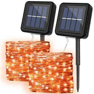 yayfazy orange halloween decor solar string lights copper wire 2packs each 100led 33ft outdoor fairy lights,8 modes ip65 waterproof for patio garden tree xmas party wedding yard decoration