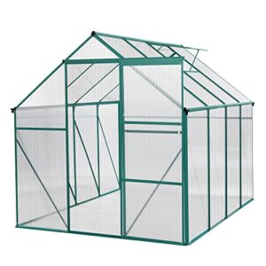 Outdoor Patio Greenhouse, Adjustable Roof Vent and Rain Gutter for Plants,Walk-in Polycarbonate Greenhouse, Garden Greenhouse for Flowers in Winter, Garden, Backyard,Silver-6 x 8 FT