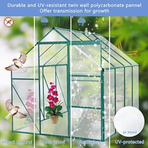 Outdoor Patio Greenhouse, Adjustable Roof Vent and Rain Gutter for Plants,Walk-in Polycarbonate Greenhouse, Garden Greenhouse for Flowers in Winter, Garden, Backyard,Silver-6 x 8 FT