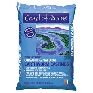 coast of maine omri listed wiscasset blend earthworm castings compost potting soil blend for container gardens and flower pots, 20 quart