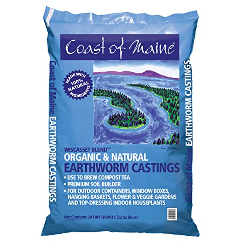 Coast of Maine OMRI Listed Wiscasset Blend Earthworm Castings Compost Potting Soil Blend for Container Gardens and Flower Pots, 20 Quart