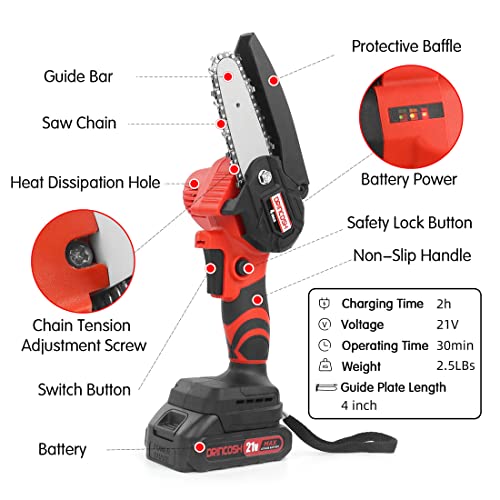 DRINCOSH Mini Chainsaw,4 Inch Portable Handheld Electric Chainsaw,Cordless Chain Saw Pruning Shears Chainsaw for Tree Branches,Courtyard,Household and Garden with 2 BATTERY