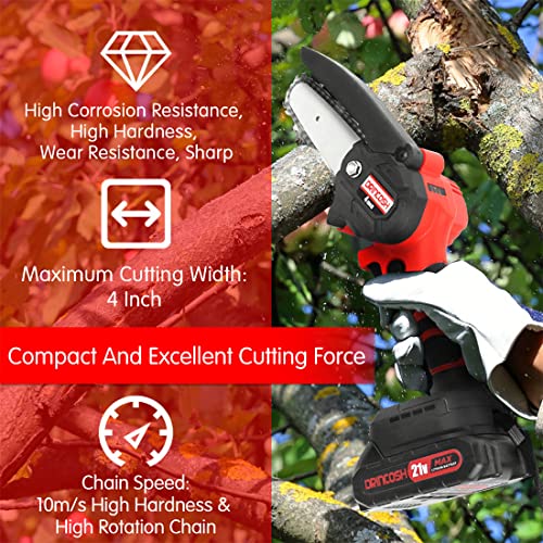 DRINCOSH Mini Chainsaw,4 Inch Portable Handheld Electric Chainsaw,Cordless Chain Saw Pruning Shears Chainsaw for Tree Branches,Courtyard,Household and Garden with 2 BATTERY