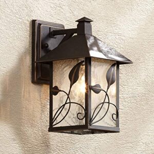 franklin iron works french garden rustic farmhouse outdoor wall light fixture bronze lantern 10 1/2″ clear seedy glass for exterior barn deck house porch yard patio outside garage front door garden