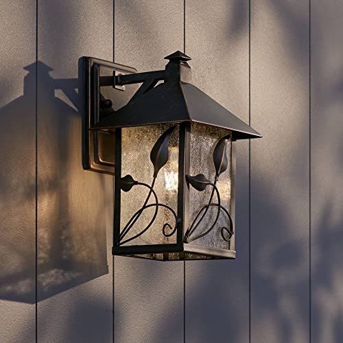 Franklin Iron Works French Garden Rustic Farmhouse Outdoor Wall Light Fixture Bronze Lantern 10 1/2" Clear Seedy Glass for Exterior Barn Deck House Porch Yard Patio Outside Garage Front Door Garden