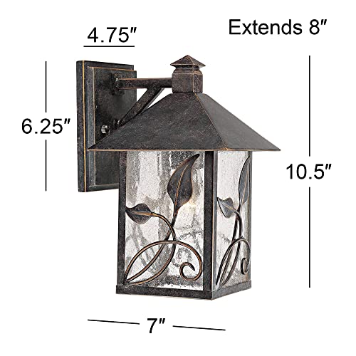 Franklin Iron Works French Garden Rustic Farmhouse Outdoor Wall Light Fixture Bronze Lantern 10 1/2" Clear Seedy Glass for Exterior Barn Deck House Porch Yard Patio Outside Garage Front Door Garden