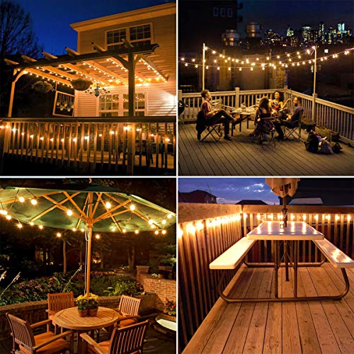 Lepro Solar Outdoor String Lights Patio Bistro Lights, 25ft 26 LED G40 Bulbs, USB Rechargeable Portable Edison Café String Lights for Porch, Pergola, Backyard, Garden, Pool, Party, Camping, 3600mAh
