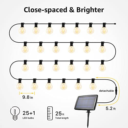 Lepro Solar Outdoor String Lights Patio Bistro Lights, 25ft 26 LED G40 Bulbs, USB Rechargeable Portable Edison Café String Lights for Porch, Pergola, Backyard, Garden, Pool, Party, Camping, 3600mAh