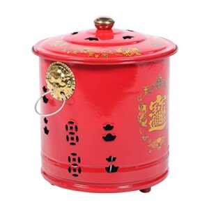 stainless steel burn barrel metal incinerator cage fire pit feng shui garden backyard debris bin for chinese new year paper leaf trash buddhist ritual supplies, red, acr6219pau1750whoh16ni, 33x28cm