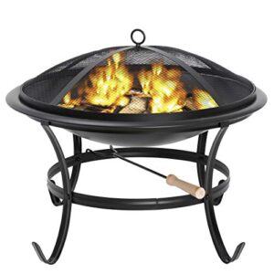 f2c 22″ fire pit outdoor wood burning bbq grill steel firepit with mesh spark screen cover lid log grate fire poker for patio backyard garden camping traveling picnic bonfire