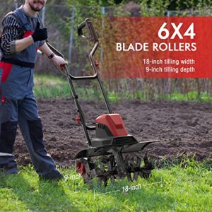 ECOMAX 18 Inch 13.5 AMP Corded Electric Tiller Cultivator, with 6 Steel Tines for Lawn & Garden Tiller, Digging & Soil Cultivation, Model: ELG02