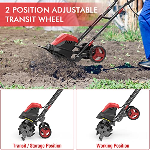 ECOMAX 18 Inch 13.5 AMP Corded Electric Tiller Cultivator, with 6 Steel Tines for Lawn & Garden Tiller, Digging & Soil Cultivation, Model: ELG02