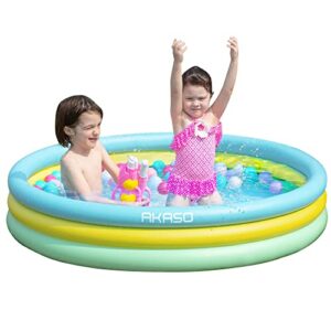 akaso inflatable kiddie pool for toddlers baby, 59” x 13” portable blow up swimming pool, 3 rings child paddling pool for outside, garden, backyard, indoor ball pit/fishing/toys summer water party