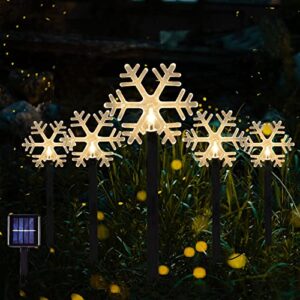 pltcat yard decoration stake lights outdoor, waterproof garden lights with 2-lighting modes, solar lights for pathway, lawn, yard decor (snowflake)