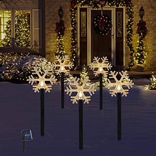 PLTCAT Yard Decoration Stake Lights Outdoor, Waterproof Garden Lights with 2-Lighting Modes, Solar Lights for Pathway, Lawn, Yard Decor (Snowflake)