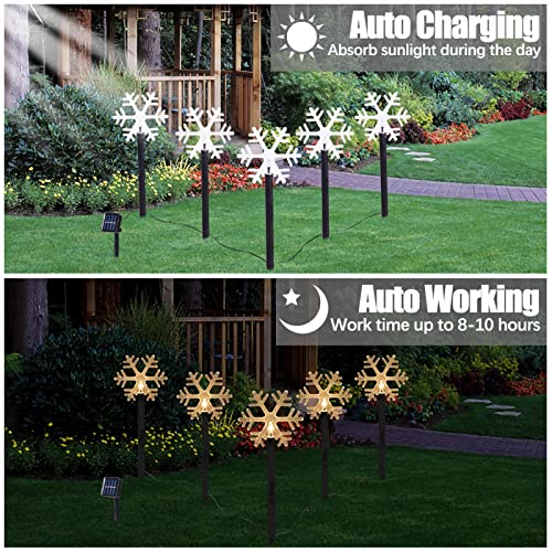 PLTCAT Yard Decoration Stake Lights Outdoor, Waterproof Garden Lights with 2-Lighting Modes, Solar Lights for Pathway, Lawn, Yard Decor (Snowflake)