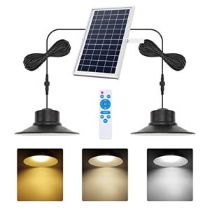 niorsun solar lights outdoor, led solar pendant lights 5000k|4000k|3000k| dimmable lighting with remote control, 2×16.4ft cable ip65 waterproof for indoor, garden, patio, garage, camp(2 pack)