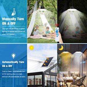 NIORSUN Solar Lights Outdoor, LED Solar Pendant Lights 5000K|4000K|3000K| Dimmable Lighting with Remote Control, 2x16.4ft Cable IP65 Waterproof for Indoor, Garden, Patio, Garage, Camp(2 Pack)