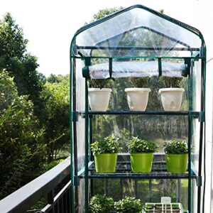 Worth Garden Upgraded 4 Tier Mini Greenhouse w/Castors Wheels - Portable Small Gardening Green House w/Clear PVC Cover - Heavy Duty Swivel Castors w/Brakes - 65''H x 27''L x 19''W Indoor & Outdoor