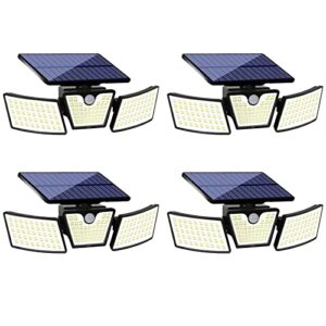 ollivage security solar lights outdoor, led motion sensor flood lights outdoor, 6500k super bright wide angle, 3 adjustable heads, ip65 waterproof, fence light solar powered for outside yard garden