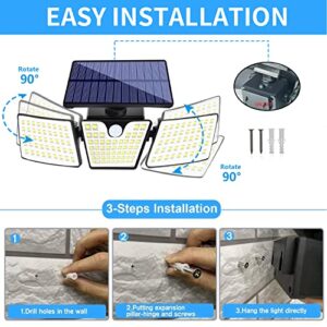 Ollivage Security Solar Lights Outdoor, LED Motion Sensor Flood Lights Outdoor, 6500K Super Bright Wide Angle, 3 Adjustable Heads, IP65 Waterproof, Fence Light Solar Powered for Outside Yard Garden