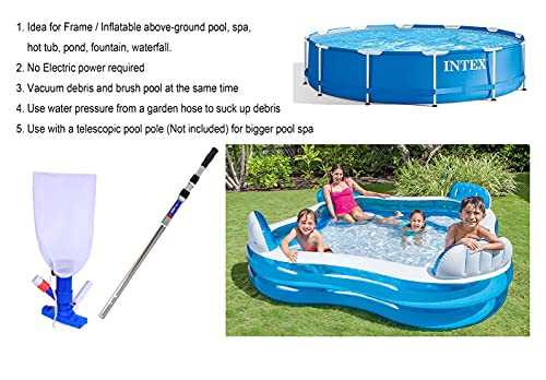 PoolSupplyTown Pool Spa Jet Vacuum Cleaner w/ Brush, Ideal for Frame Above Ground/Inflatable Pools, Spa, Hot Tub, Pond, Fountain Vacuuming, No Electric Power Needed, Use Water Pressure From Garden Hose to Vacuum (Use with A Telescopic Pool Pole, Not Inclu