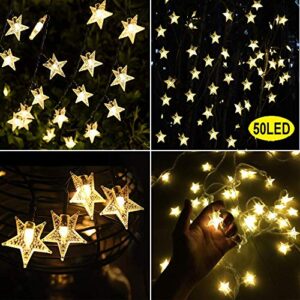 Darknessbreak Solar Christmas Lights Outdoor Star Lights String,35ft 50 LED Twinkle Fairy Solar String Lights Waterproof for Patio,Garden,Backyard,Lawn,Christmas Tree,Porch Decor.