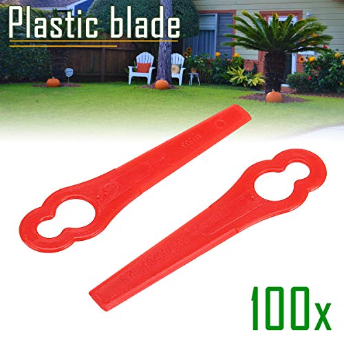 Chuancheng 100Pcs Plastic Cutter Blades Replacement for Stihl PolyCut 2-2 Garden Lawn Mower Trimmer Blades 4008 007 1000 Grass Cutter Tool (100)