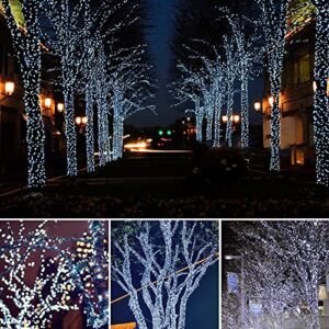 White Super-Long 2-Pack Each 85FT Solar String Lights Outdoor, Waterproof Green Wire 8 Lighting Modes 480 LED Solar Christmas Lights for Garden Patio Tree Party Wedding Decorations (Cool White)