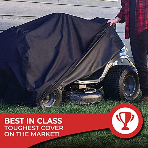 Tough Cover Riding Lawn Mower Cover, Extreme. 600D Marine Grade, Universal Fit Tractor, Heavy Duty, Covers Against Water, UV, Dust, Dirt, Wind for Outdoor Garden Storage (Green)