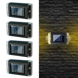 codian 4 pack solar fence lights, solar led lights for outdoor, up and down, waterproof solar led lights for step, railing, wall, patio, garden, stair, yard and driveway path (cool white, 4 pack)