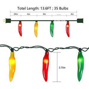 Chili Pepper String Lights, 13.6 Feet Red Green and Yellow Chili Pepper String Lights with 35 Lights, Connectable Pepper Lights for Indoor Outdoor Garden Kitchen Party mexican Fiesta Decoration