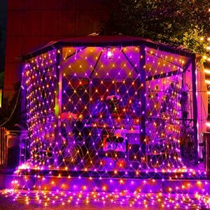 FUNPENY Halloween 360 LED Net Lights, 12ft x 5ft 8 Modes Waterproof Connectable Christmas Decorations for Outdoor Garden Party Decor (Purple Orange)