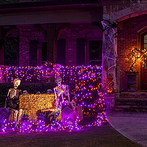 FUNPENY Halloween 360 LED Net Lights, 12ft x 5ft 8 Modes Waterproof Connectable Christmas Decorations for Outdoor Garden Party Decor (Purple Orange)